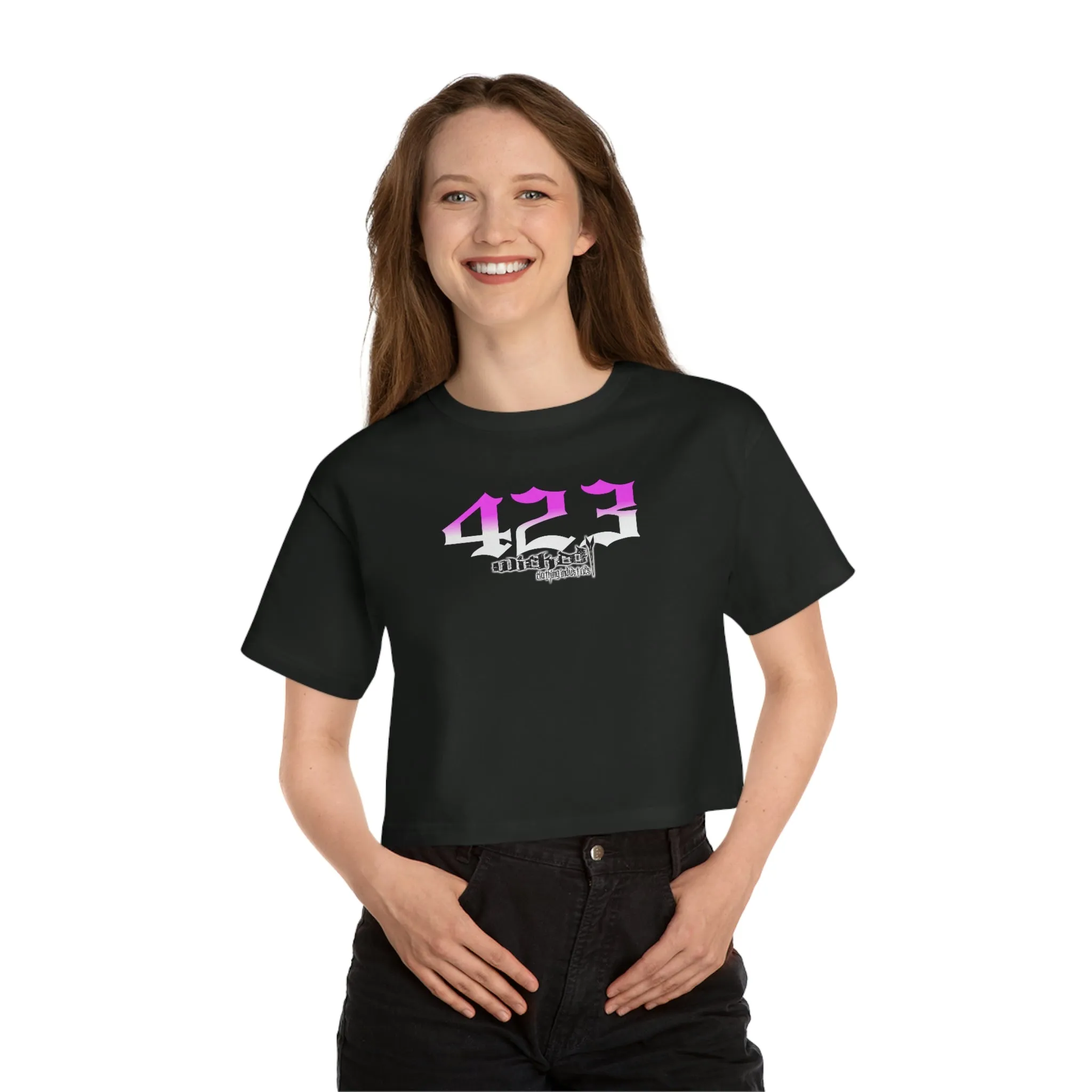 423 Hot Pink & White/ Cropped T-Shirt