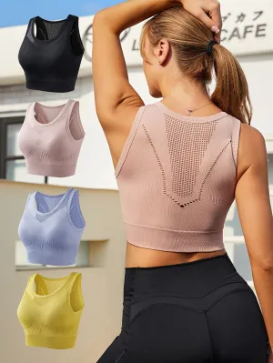 4pcs Solid Jacquard Wireless Tank Bra, Sporty Comfy Push Up Anti Sagging Bra, Women's Lingerie & Underwear
