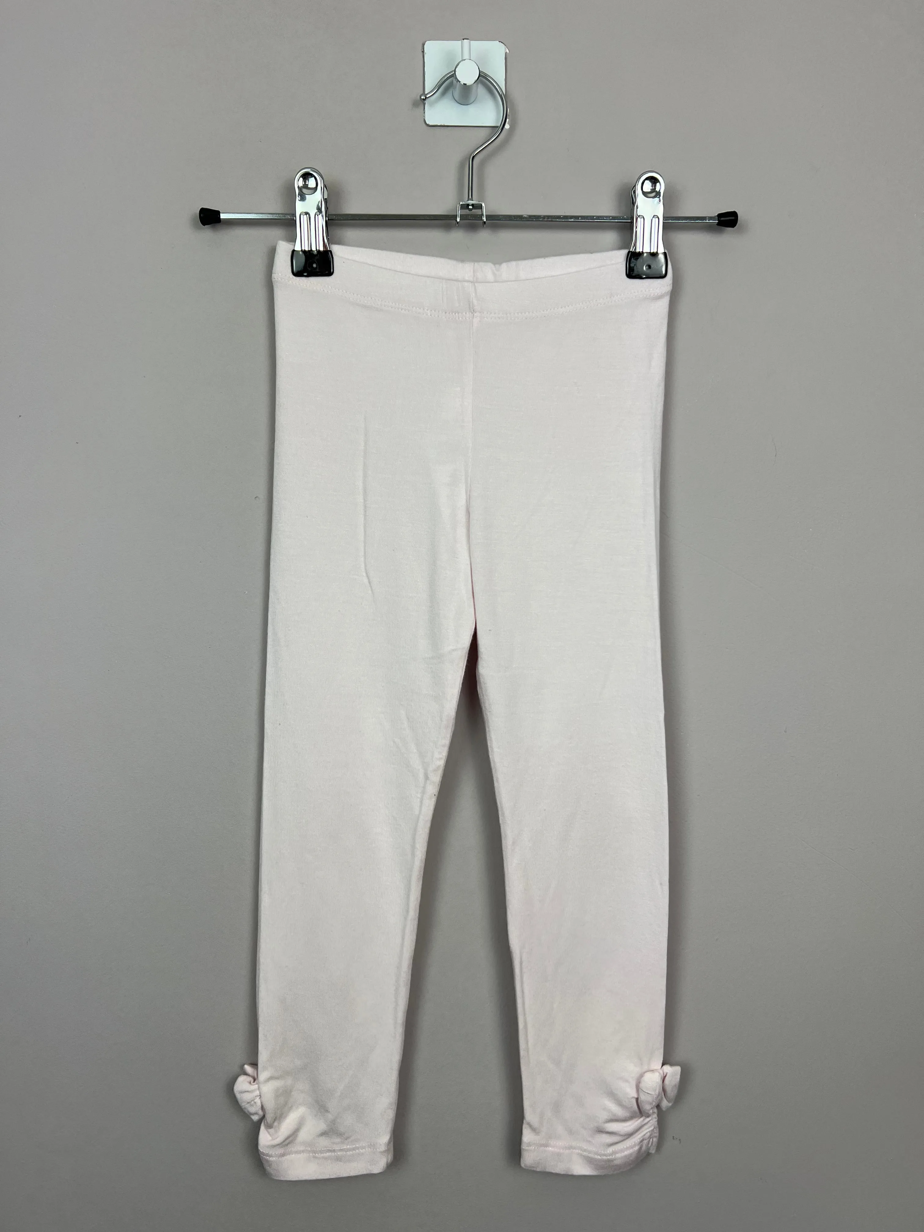 4y Lili Gaufrette palest pink bow leggings