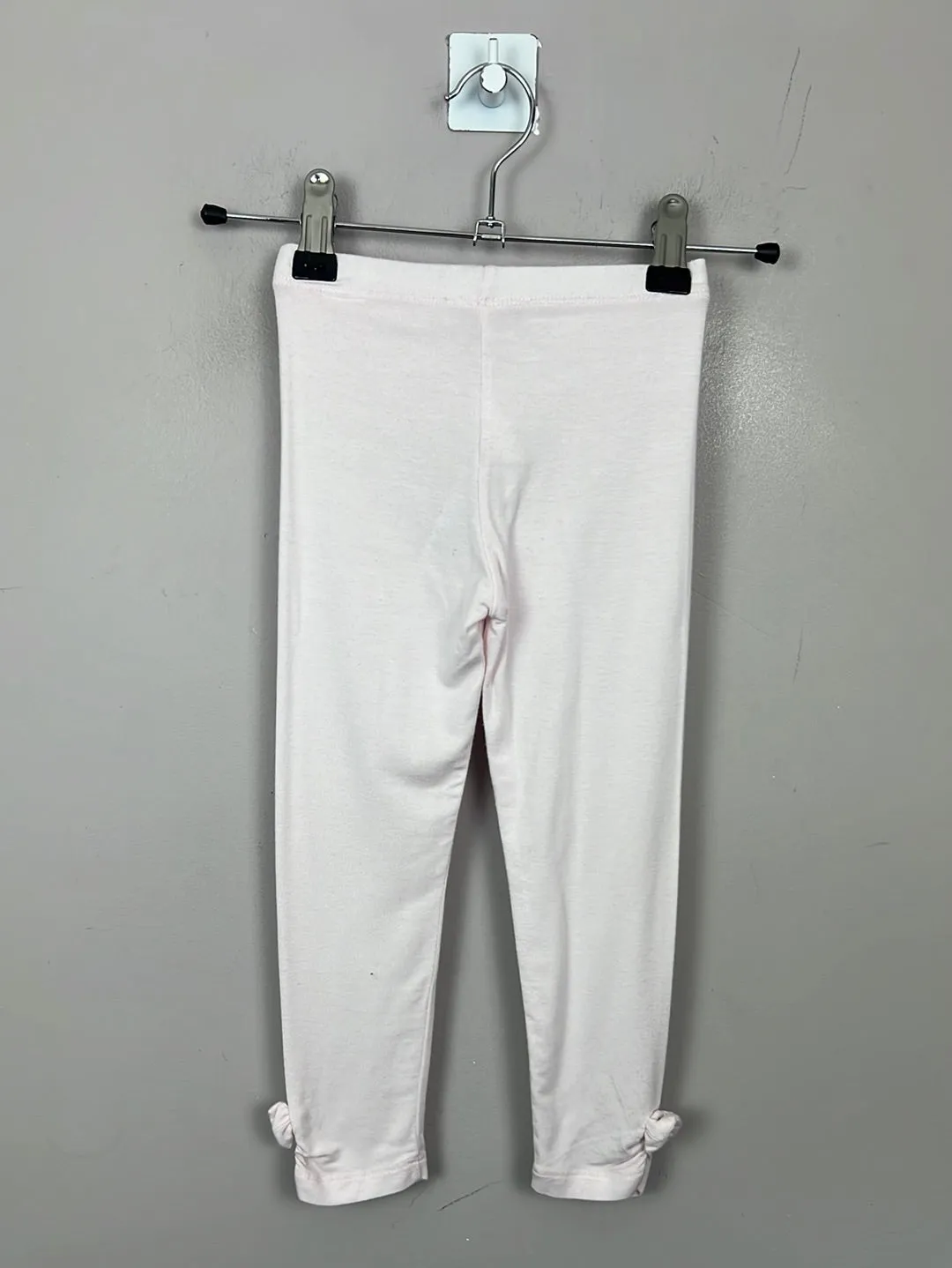 4y Lili Gaufrette palest pink bow leggings