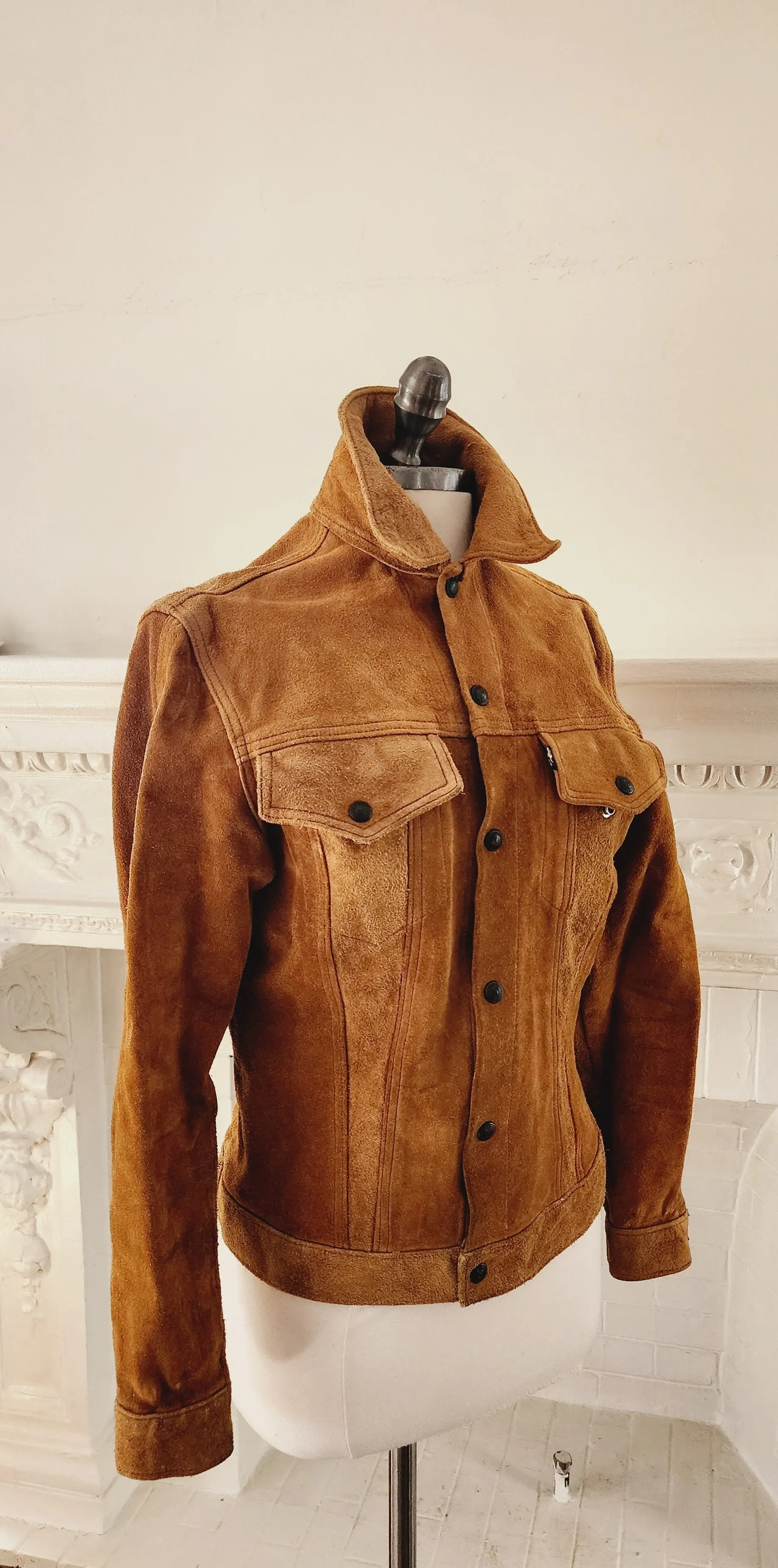 60s Levi's Big E Suede Leather Trucker Jacket Western Motorcycle Rocker