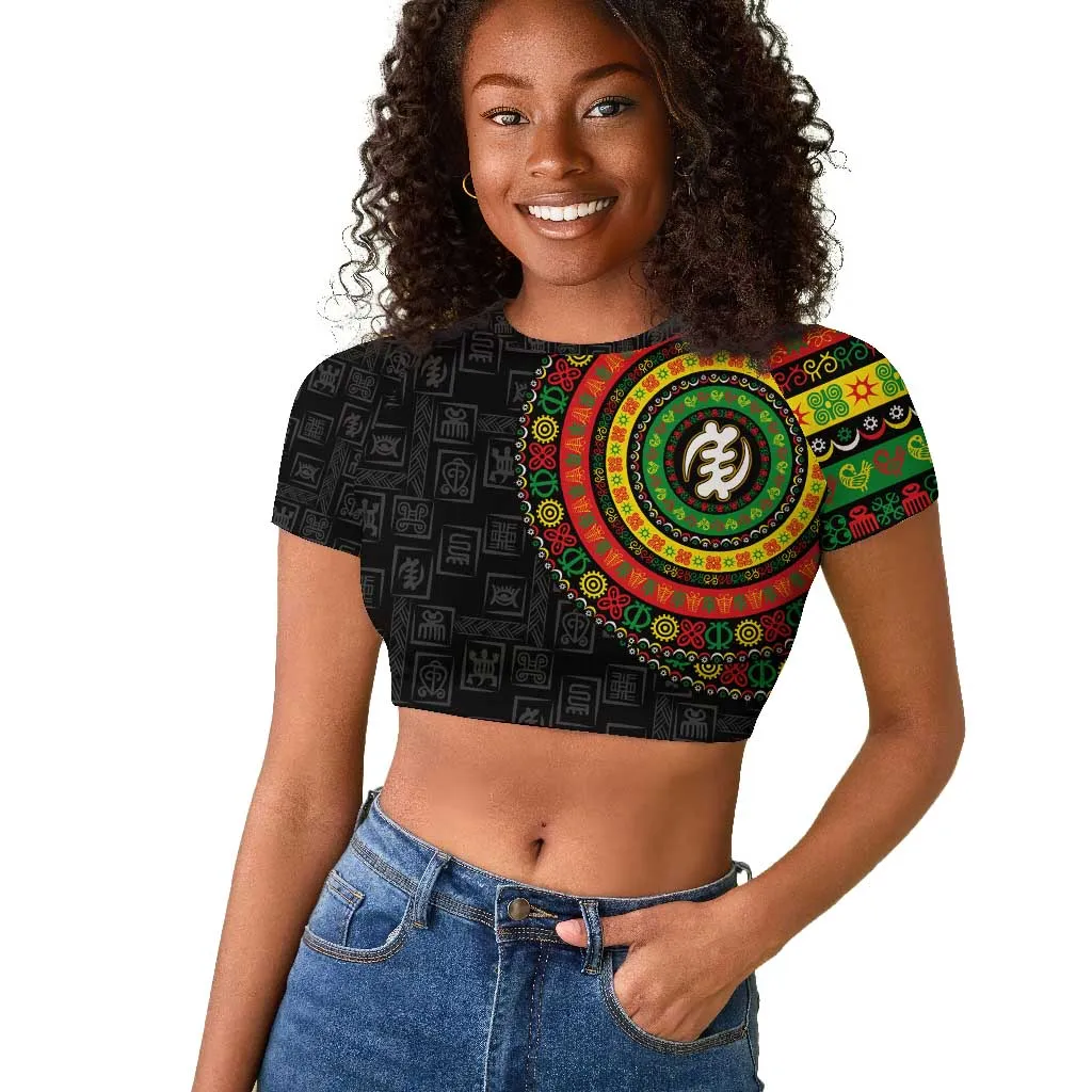 Adinkra Symbols Raglan Cropped T shirt African Culture DT02