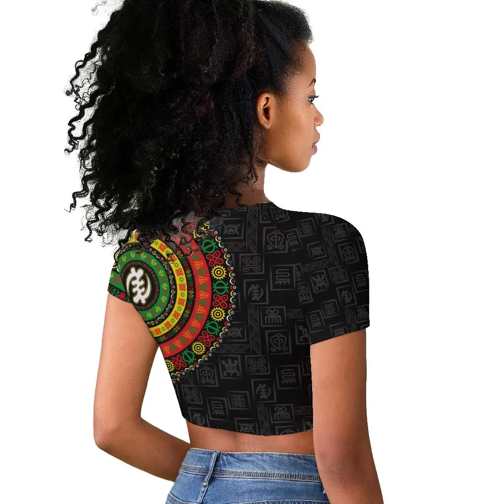 Adinkra Symbols Raglan Cropped T shirt African Culture DT02
