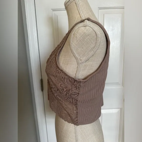Aerie Ribbed Firework Lace Longline Bralette w/ Built-in Bra Sz XL