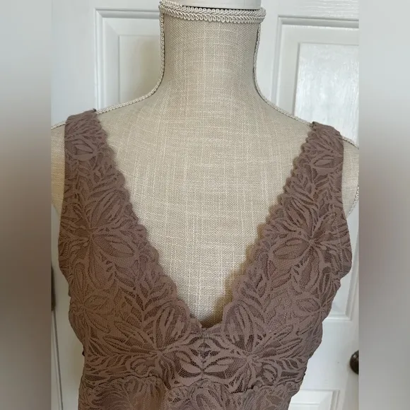 Aerie Ribbed Firework Lace Longline Bralette w/ Built-in Bra Sz XL