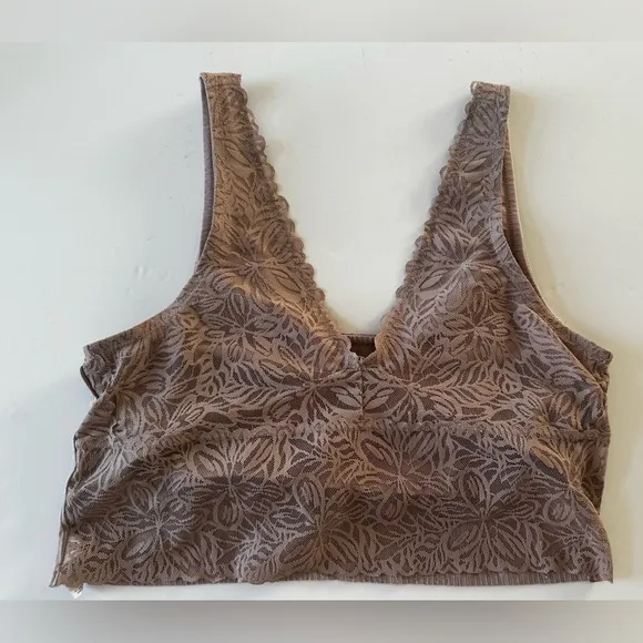 Aerie Ribbed Firework Lace Longline Bralette w/ Built-in Bra Sz XL
