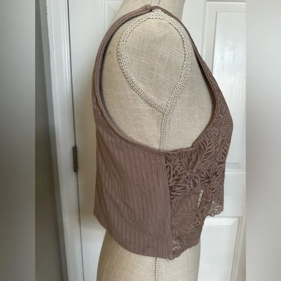 Aerie Ribbed Firework Lace Longline Bralette w/ Built-in Bra Sz XL