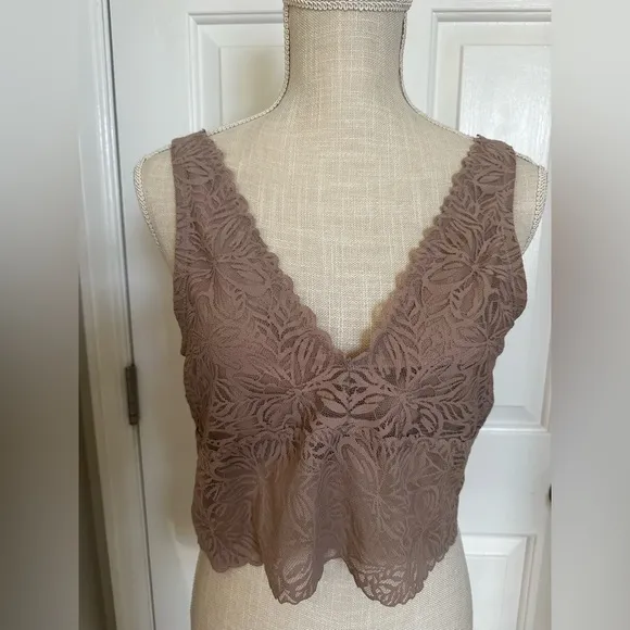 Aerie Ribbed Firework Lace Longline Bralette w/ Built-in Bra Sz XL