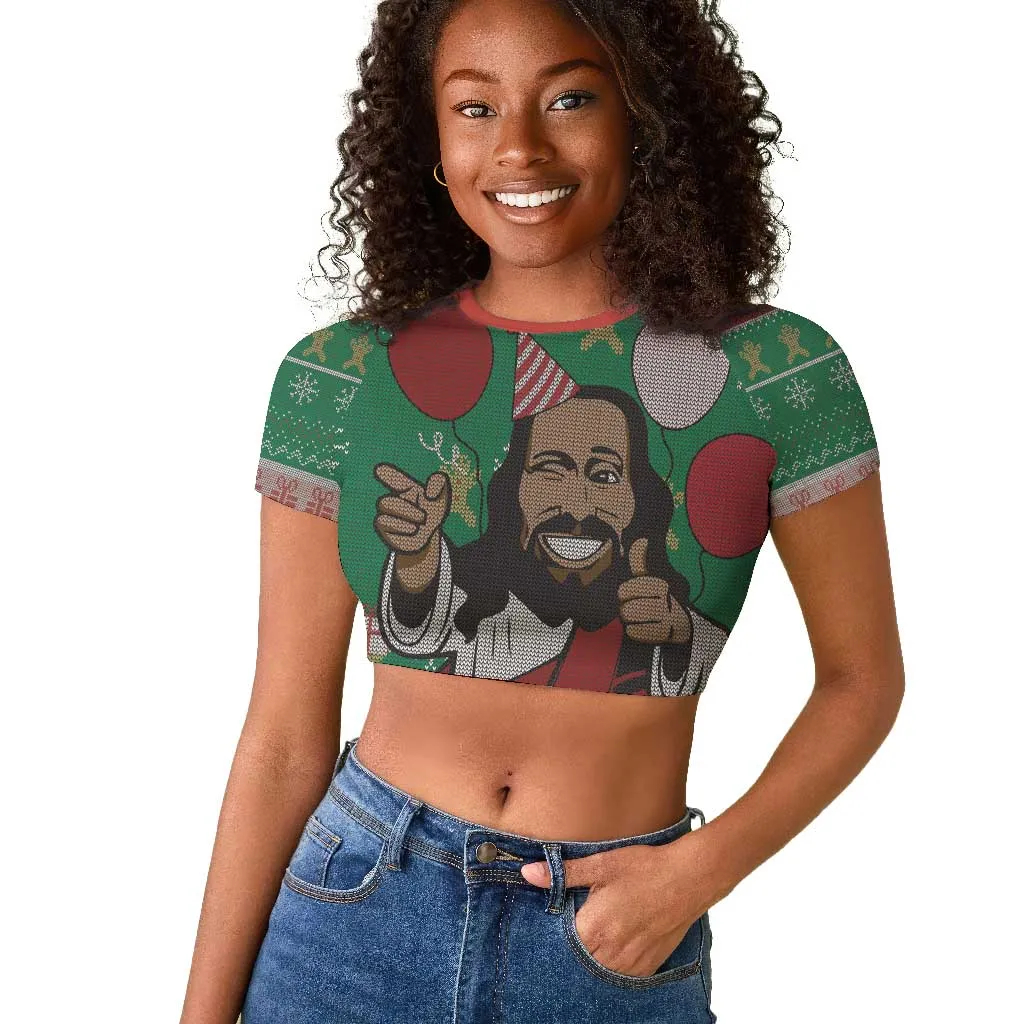 African Birthday Boy Jesus Raglan Cropped T shirt Afro Christmas DT03