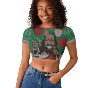 African Birthday Boy Jesus Raglan Cropped T shirt Afro Christmas DT03
