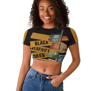 African Creativity Raglan Cropped T shirt Black Creativity Rules The World DT03