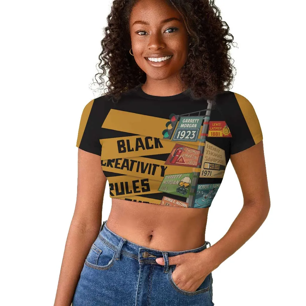 African Creativity Raglan Cropped T shirt Black Creativity Rules The World DT03