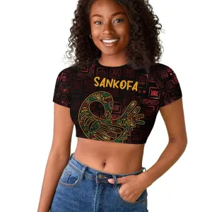 Afro-American Culture Raglan Cropped T shirt Adinkra Sankofa Bird - Cosmic Red LT7