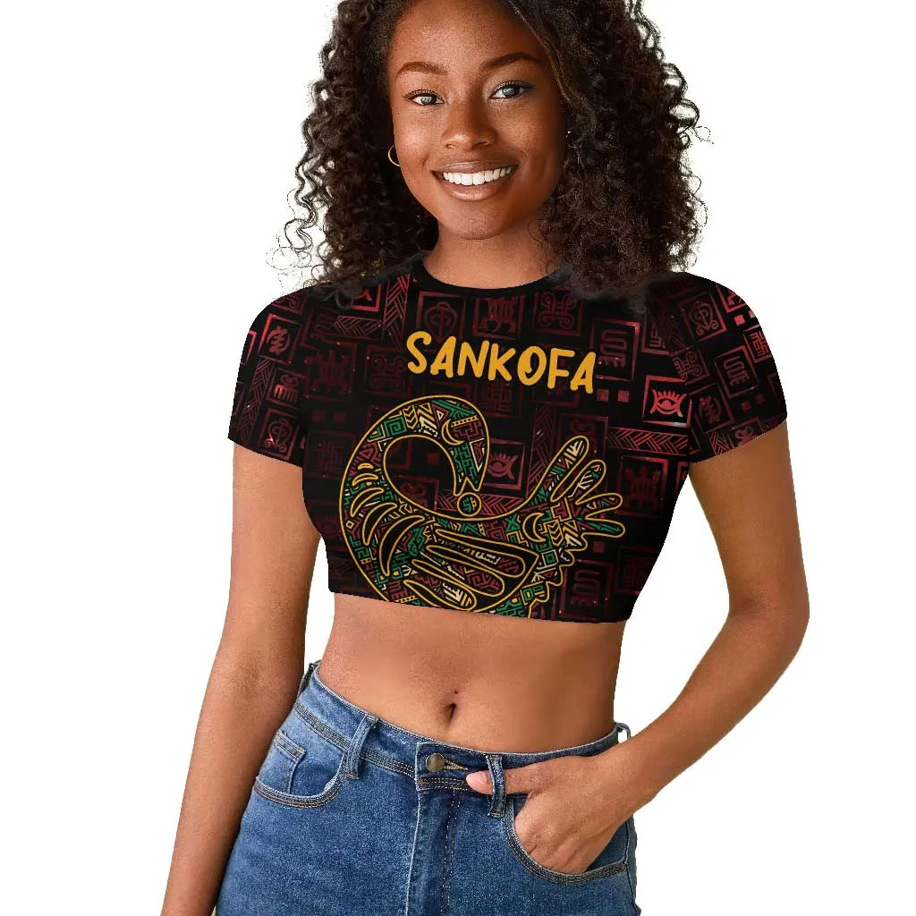 Afro-American Culture Raglan Cropped T shirt Adinkra Sankofa Bird - Cosmic Red LT7