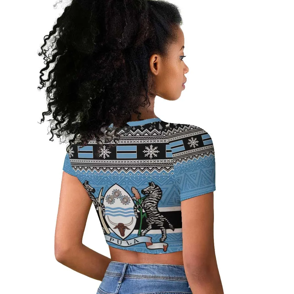 Afro Botswana Christmas Raglan Cropped T shirt Coat Of Arms - African Pattern LT15
