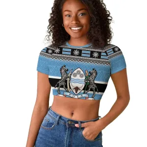 Afro Botswana Christmas Raglan Cropped T shirt Coat Of Arms - African Pattern LT15
