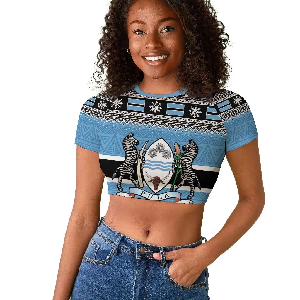 Afro Botswana Christmas Raglan Cropped T shirt Coat Of Arms - African Pattern LT15