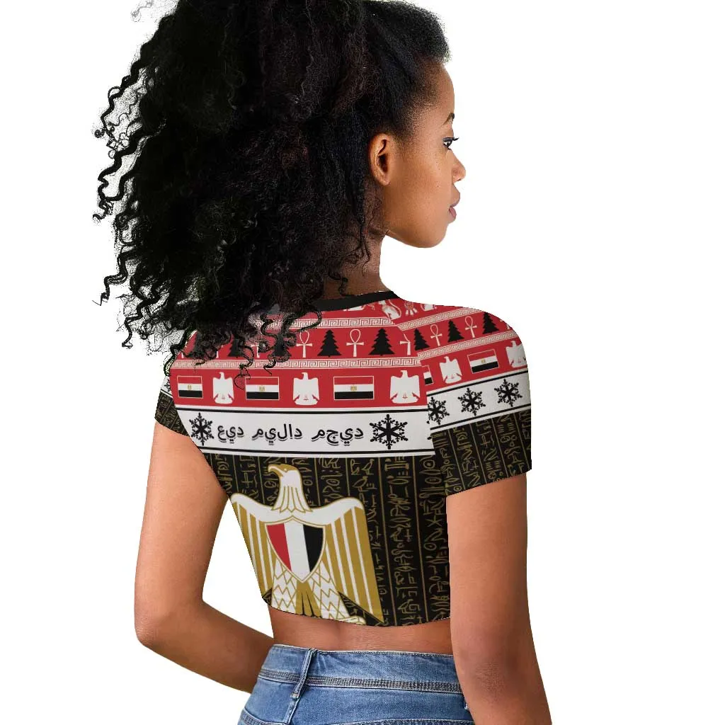Afro Egypt Christmas Raglan Cropped T shirt Coat Of Arms Mix Egyptian Pattern LT15