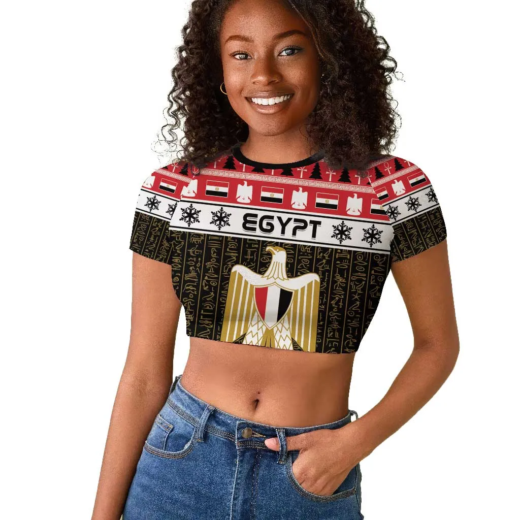 Afro Egypt Christmas Raglan Cropped T shirt Coat Of Arms Mix Egyptian Pattern LT15