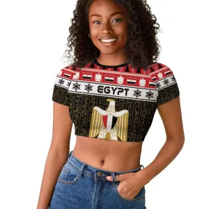 Afro Egypt Christmas Raglan Cropped T shirt Coat Of Arms Mix Egyptian Pattern LT15