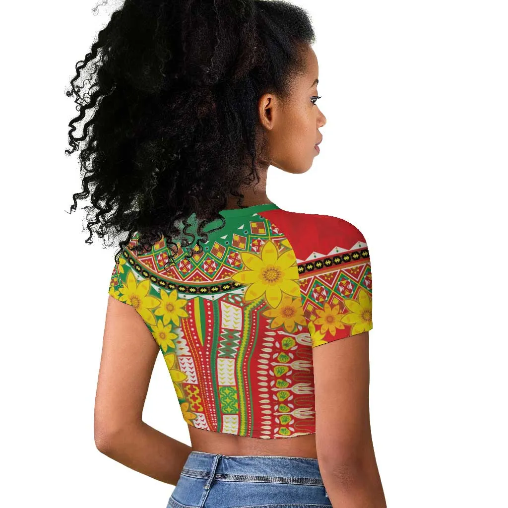 Afro Ethiopian New Year Raglan Cropped T shirt Enkutatash Adey Abeba Flower Art LT9