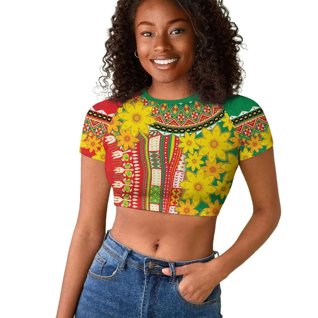 Afro Ethiopian New Year Raglan Cropped T shirt Enkutatash Adey Abeba Flower Art LT9