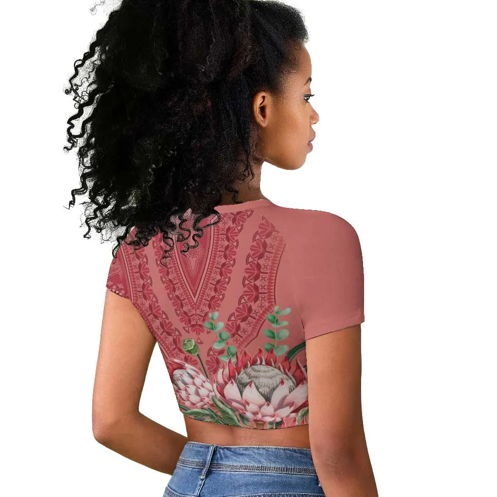 Afro King Proteas Dashiki Motif Raglan Cropped T shirt Peach Style LT9