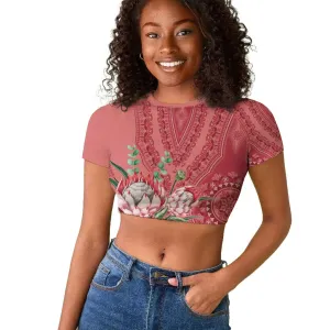 Afro King Proteas Dashiki Motif Raglan Cropped T shirt Peach Style LT9