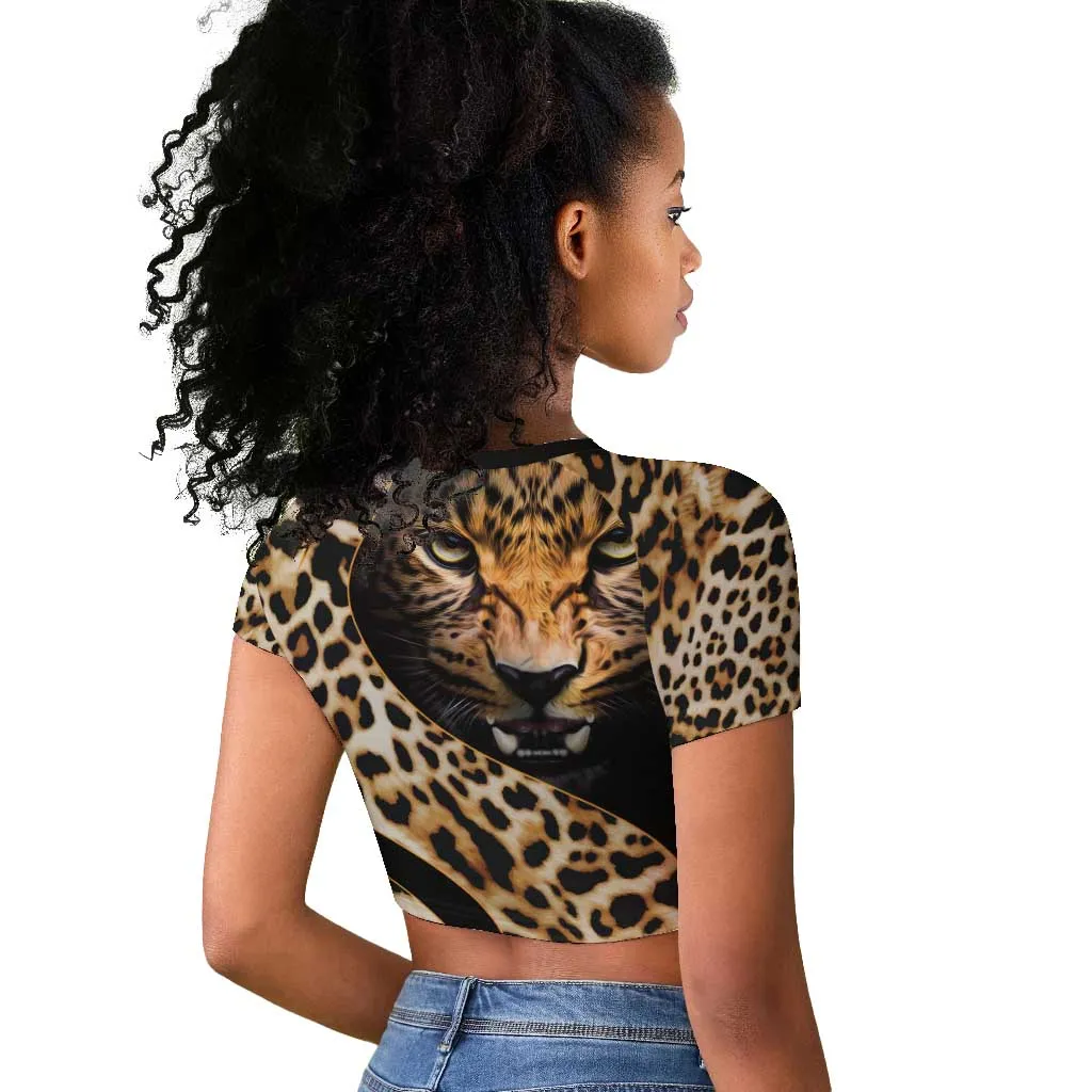 Afro Leopard Skin Pattern Raglan Cropped T shirt Version 01 LT9