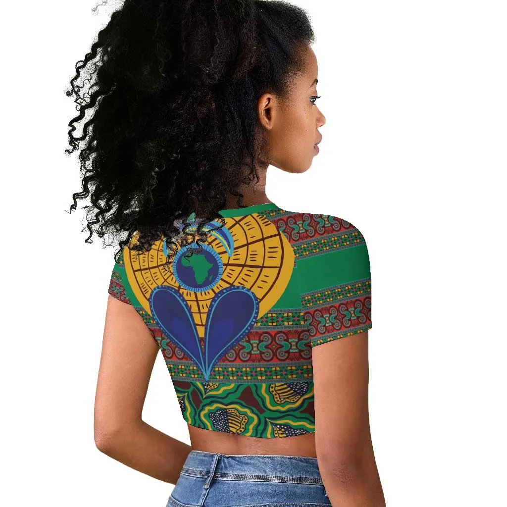 Afro Pattern Traditional Kanga Style Raglan Cropped T shirt LT9