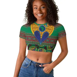 Afro Pattern Traditional Kanga Style Raglan Cropped T shirt LT9