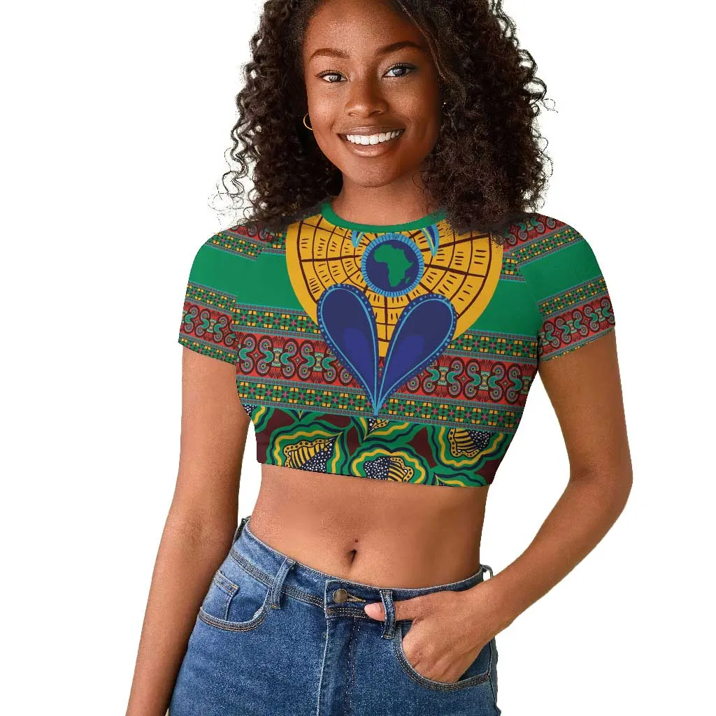 Afro Pattern Traditional Kanga Style Raglan Cropped T shirt LT9
