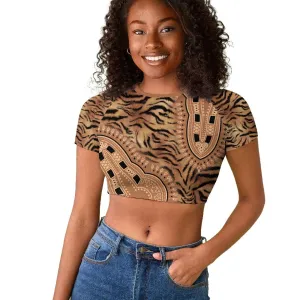 Afro Tiger Mix Dashiki Tribal Pattern Raglan Cropped T shirt LT9