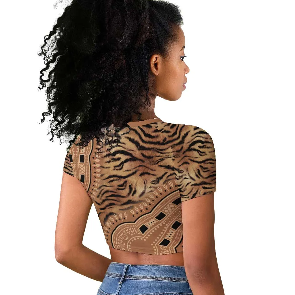 Afro Tiger Mix Dashiki Tribal Pattern Raglan Cropped T shirt LT9