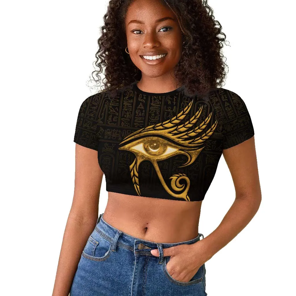 Ancient Egypt Gold Intricate Raglan Cropped T shirt Eye of Horus LT7