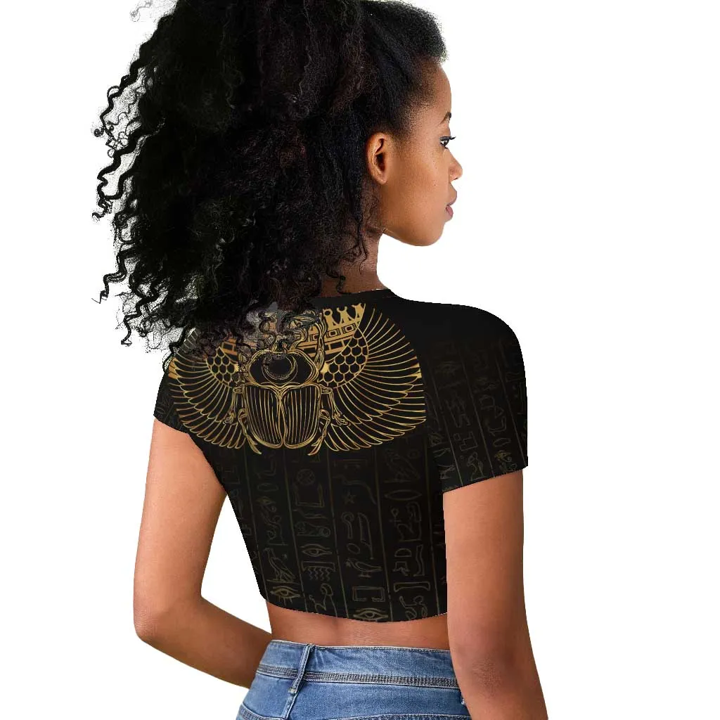 Ancient Egypt Raglan Cropped T shirt Black Gold Scarab LT7