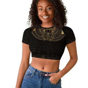 Ancient Egypt Raglan Cropped T shirt Black Gold Scarab LT7