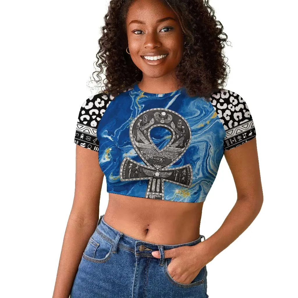 Ankh On Blue Raglan Cropped T shirt Pan African DT02