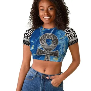 Ankh On Blue Raglan Cropped T shirt Pan African DT02