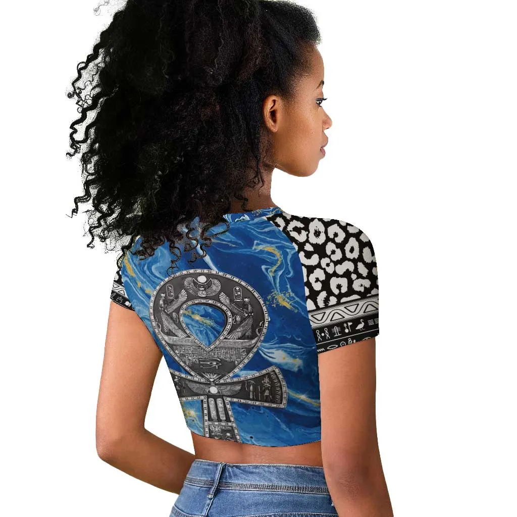 Ankh On Blue Raglan Cropped T shirt Pan African DT02