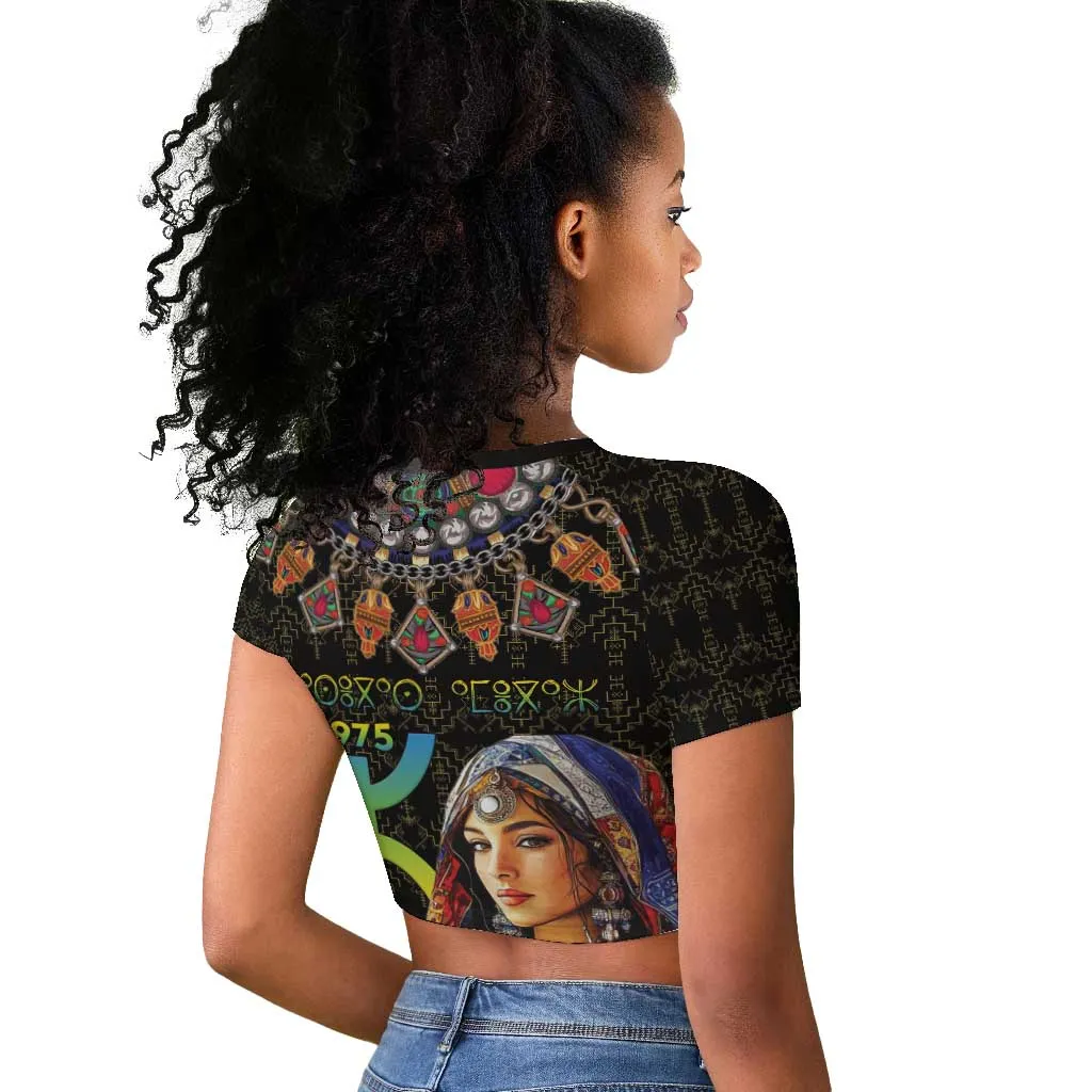Assegwas Ameggaz Yennayer Raglan Cropped T shirt Women Amazigh - Berber Pattern LT15