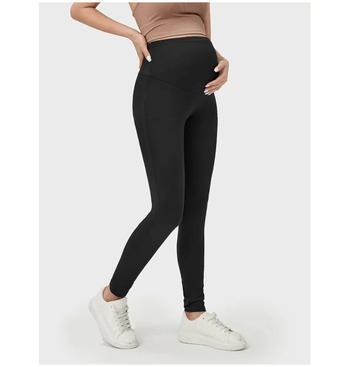 BASICS Maternity Wide Waistband Solid Leggings