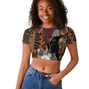 Beautiful Black Woman Raglan Cropped T shirt African Tribal Pattern LT9