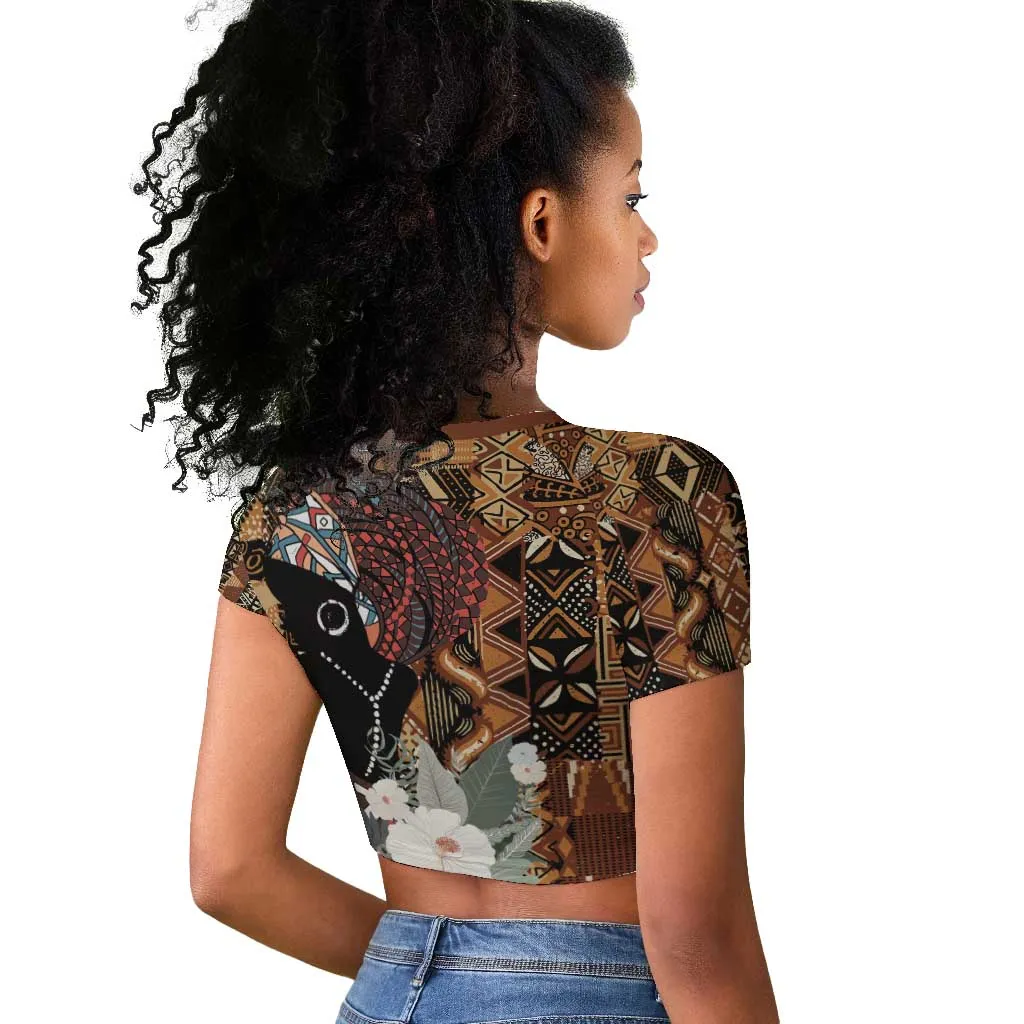 Beautiful Black Woman Raglan Cropped T shirt African Tribal Pattern LT9