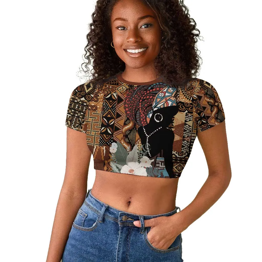 Beautiful Black Woman Raglan Cropped T shirt African Tribal Pattern LT9