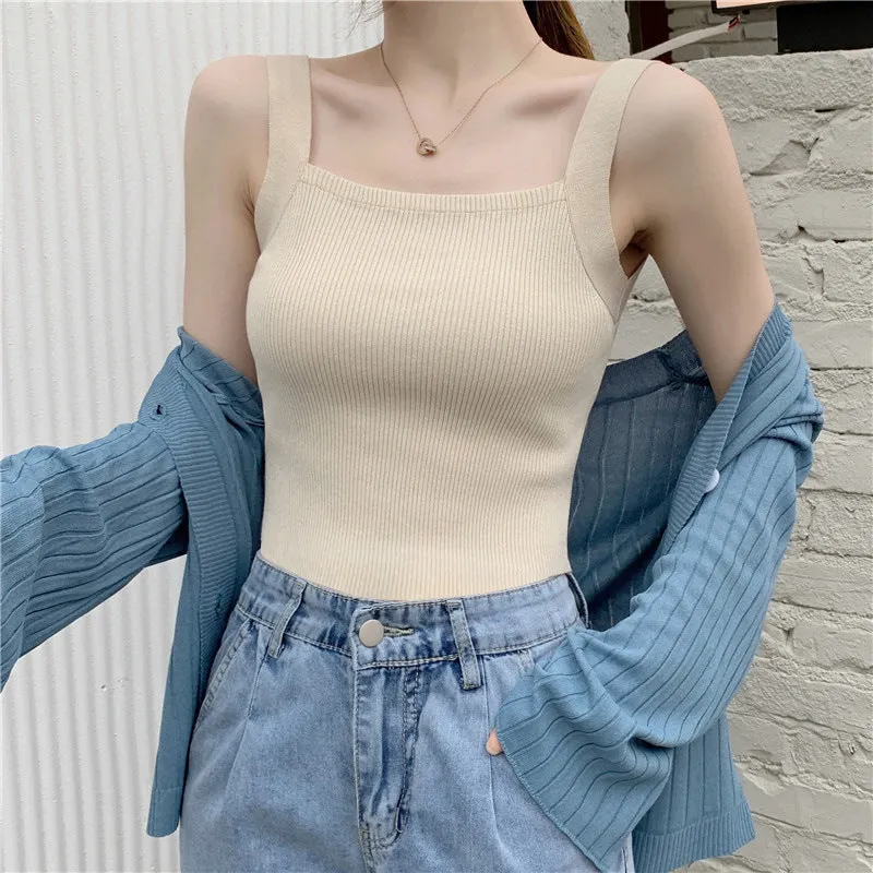 Beige Flat Sqaure Neck Tank Top