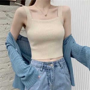 Beige Flat Sqaure Neck Tank Top