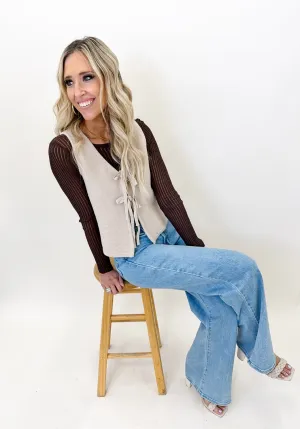 Beige Front Tie Sweater Vest