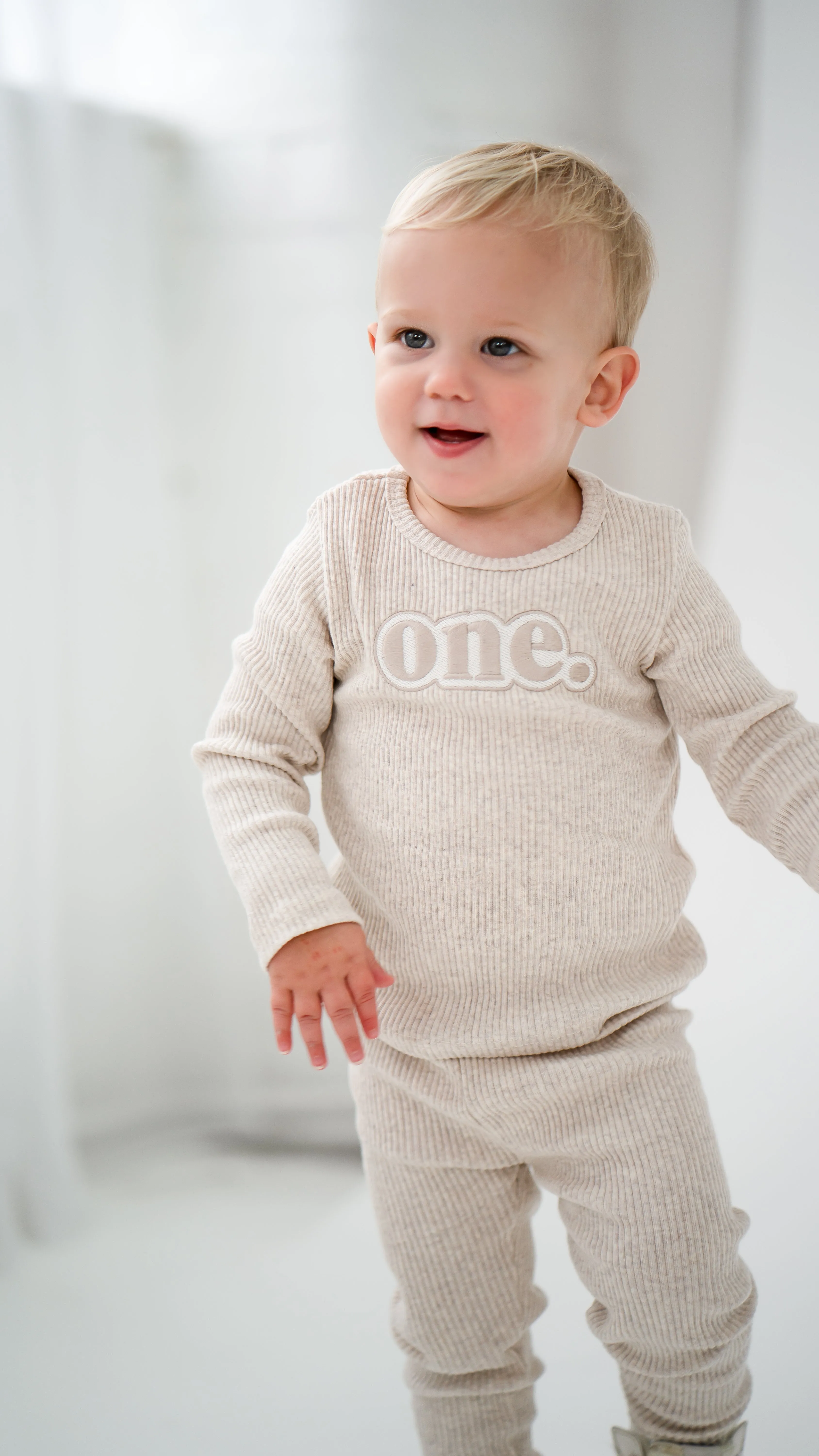 Birthday Oatmeal Ribbed Sets - Bubble Embroidery