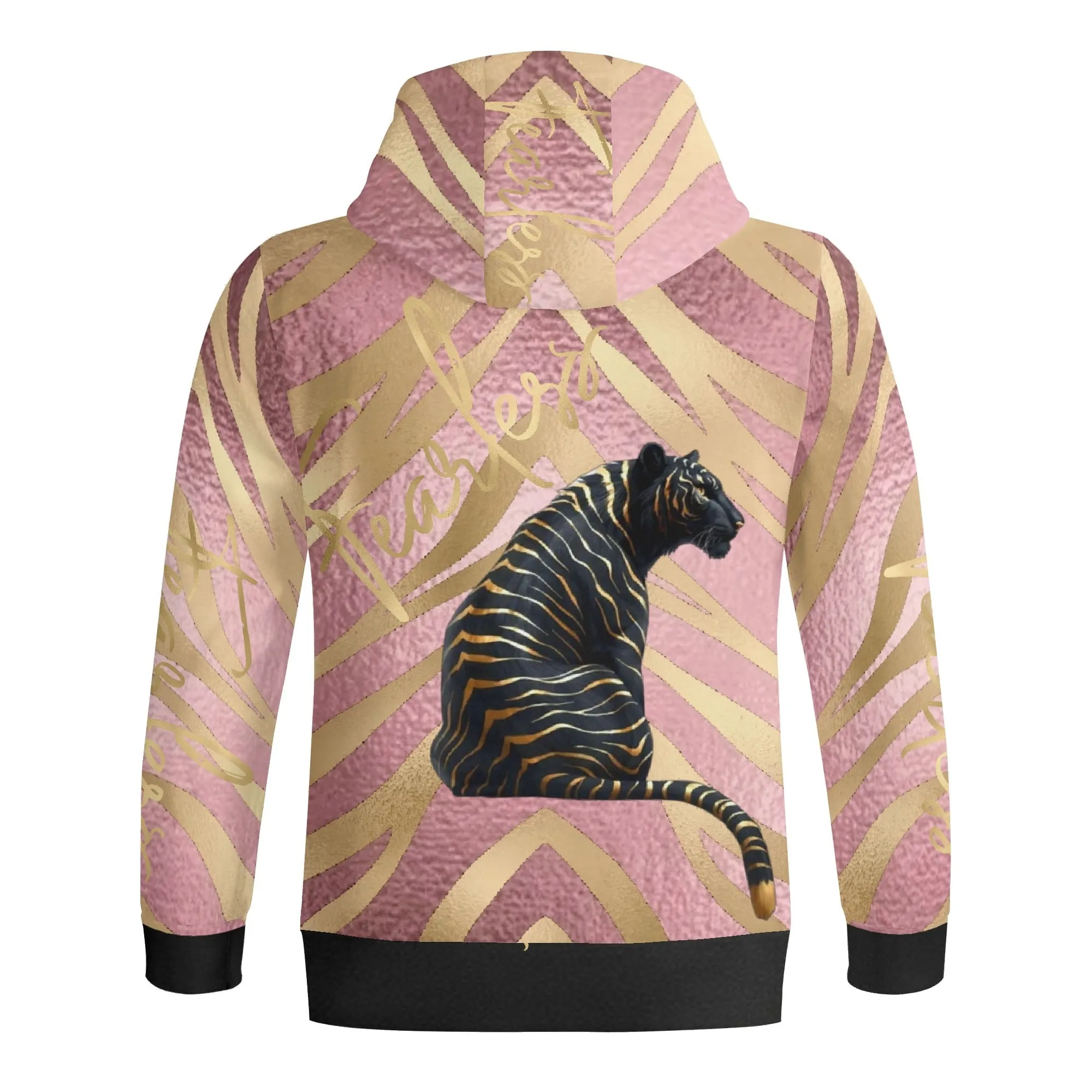 Black and Gold Tiger Graphic Gemstone Colored Fearless Graphic Full Zip Turtleneck Hoodie Streetwear